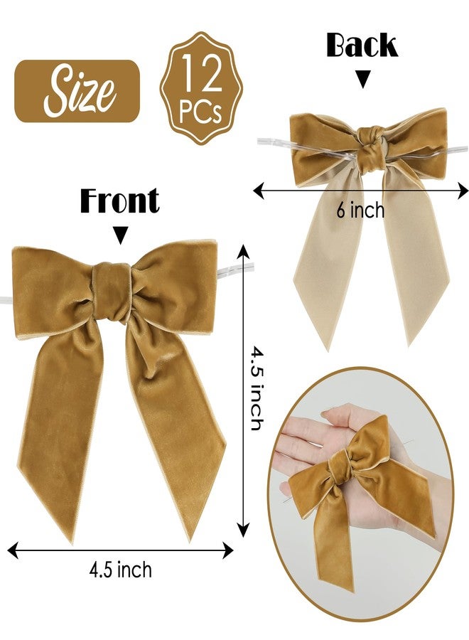 AIMUDI Gold Velvet Bows 4.5" Gold Christmas Bows for Tree Premade Bows for Wreaths Twist Tie Bows for Gift Wrapping, Festive Winter Decor, Tree Garland, Swag, Wedding Decor - 12 PCs - Image 2